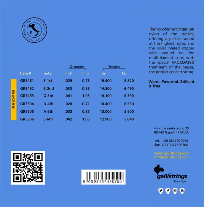 Galli GR35 Genius Titanio Light  - Nylon húrok klasszikus gitárra