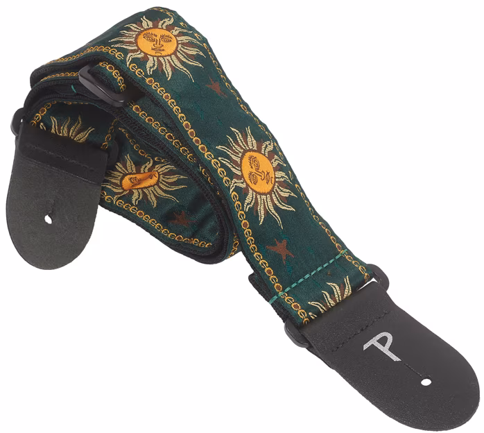 Perri's Leathers 7637 Jacquard Emerald Green Suns - Gitár hevederek
