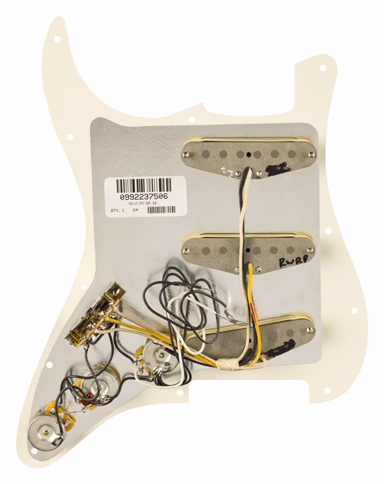 Fender Pre-Wired Strat Pickguard, Pure Vintage '65 w/RWRP Middle, Parchment 11 Hole PG - Elektromos gitár hangszedő szett