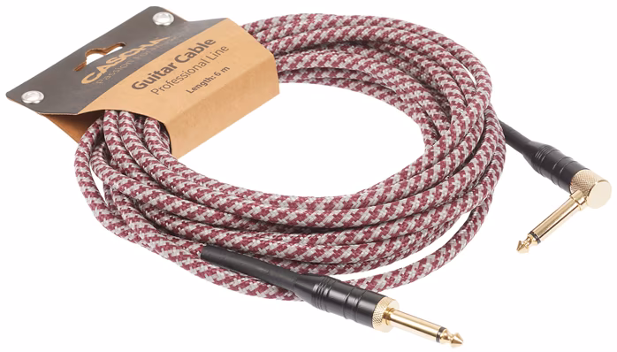 Cascha Professional Line Guitar Cable, Angled, Tweed Red, 6 m - Hangszer kábel