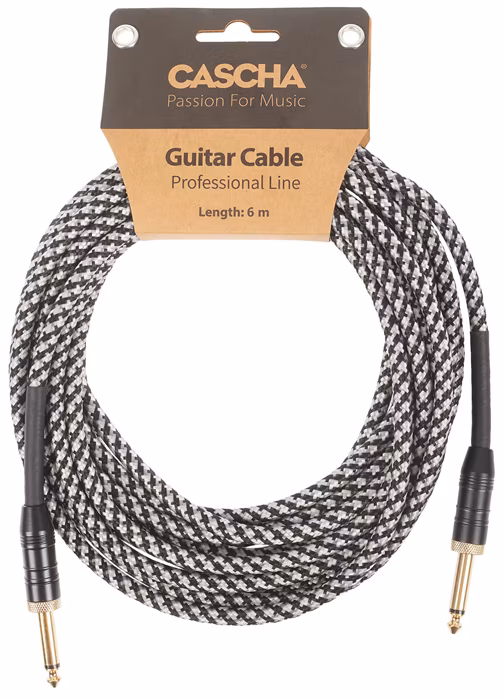 Cascha Professional Line Guitar Cable, Straight, Tweed Black, 6 m - Hangszer kábel