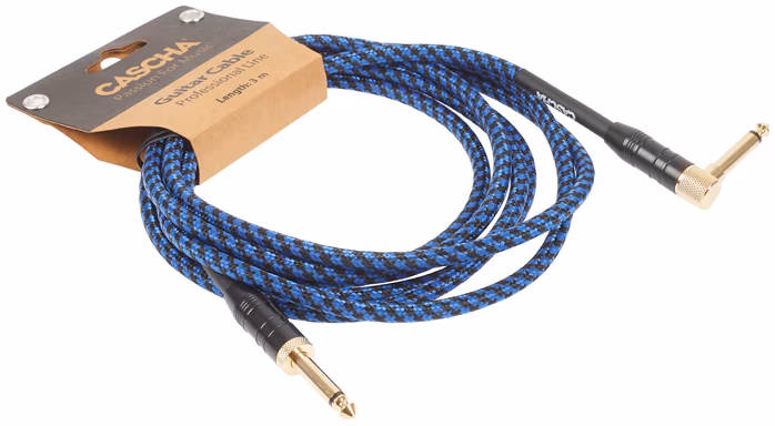 Cascha Professional Line Guitar Cable, Angled, Tweed Blue, 3 m - Hangszer kábel