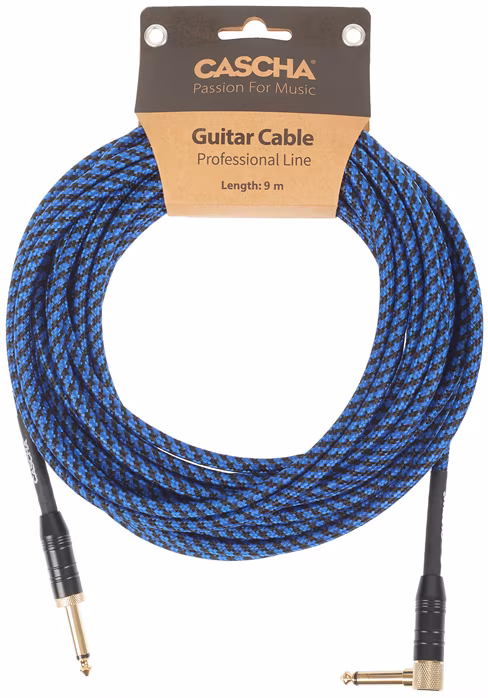 Cascha Professional Line Guitar Cable, Angled, Tweed Blue, 9 m - Hangszer kábel