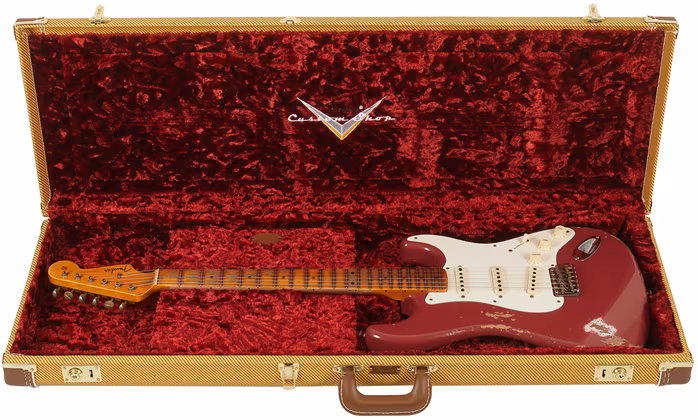 Fender Custom Shop 57 Stratocaster Heavy Relic Faded Aged Cimarron Red - Elektromos gitár