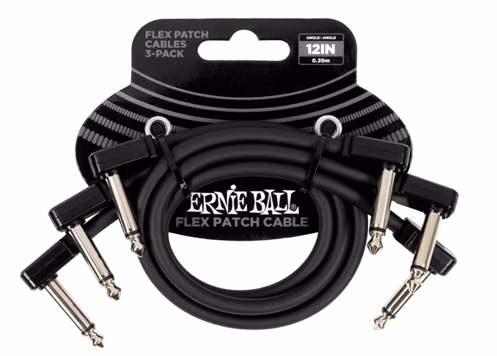 Ernie Ball Flex Patch Cable 12" Black 3-Pack  - Összekötő kábel