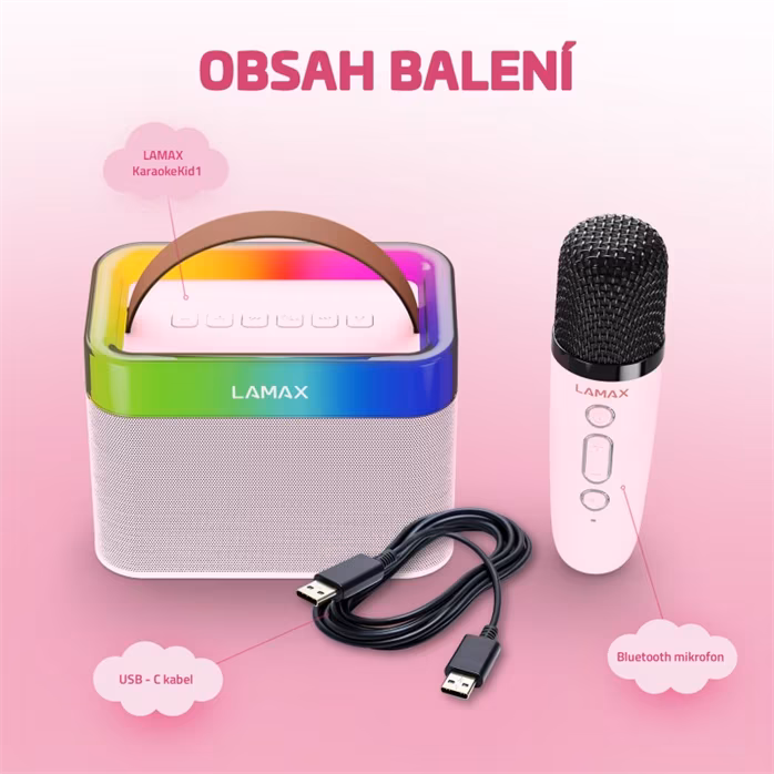 LAMAX KaraokeKid1 Pink - Vezeték nélküli hordozható hangfal