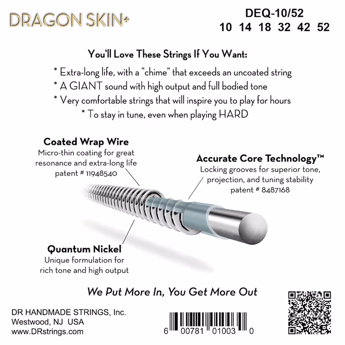 DR Strings Dragon Skin+ DEQ-10/52 - Húrok elektromos gitárra