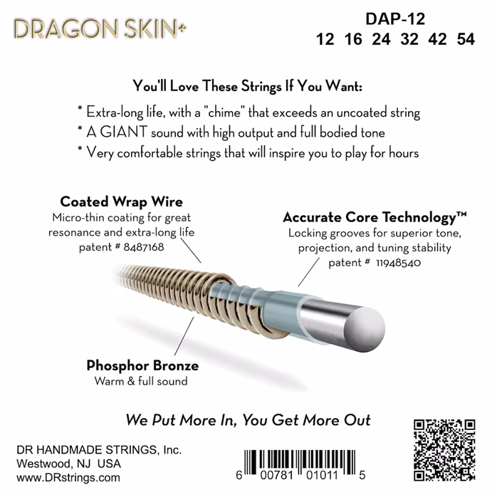DR Strings Dragon Skin+ DAP-12 - Fém húrok akusztikus gitárra