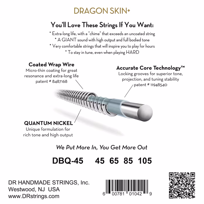 DR Strings Dragon Skin+ DBQ-45 - Basszusgitár húrok