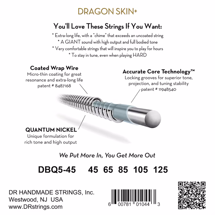 DR Strings Dragon Skin+ DBQ5-45 - 5 húros basszusgitár húrok