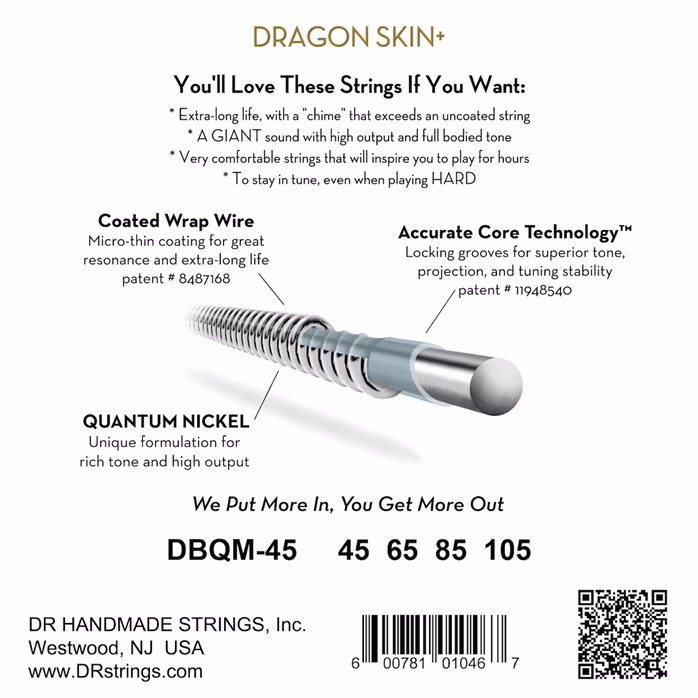 DR Strings Dragon Skin+ DBQM-45 - Basszusgitár húrok