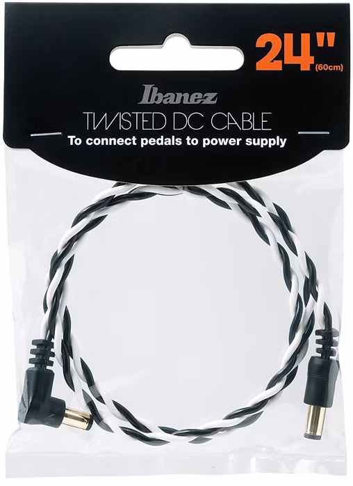 Ibanez Twisted DC Cable Black & White, Length: 24" Straight & Angled Plug - Tápegység