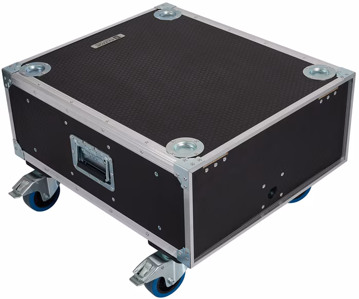 Razzor Cases HEXA 4U sliding door rack 512, spring-loaded, with 100mm braked casters and stacking trays - Rack case