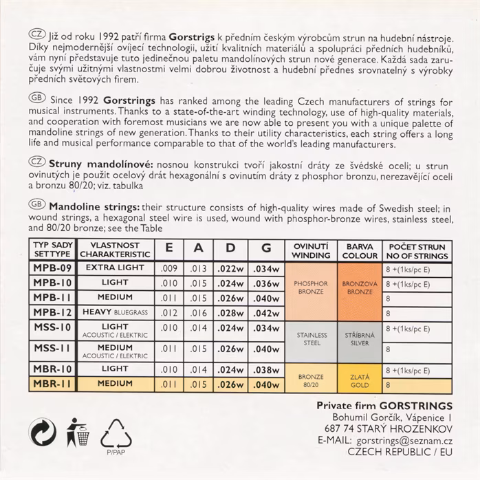 Gorstrings Mandolin MBR11 1140w - Mandolin húrok
