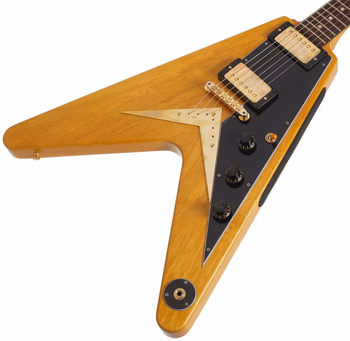 Gibson Custom 1958 Korina Flying V Black Pickguard Natural - Elektromos gitár