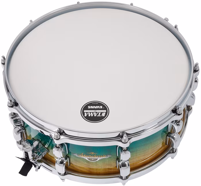 Tama Starclassic Maple Exotic Snare Drum 14" x 5,5" - Marine Shoreline Movingui Fade/Chrome HW - Pergődob