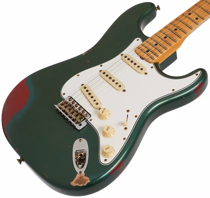 Fender Custom Shop Fat 64 Stratocaster Relic Aged Sherwood Green Metallic over Red Sparkle - Elektromos gitár