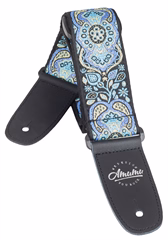 Amumu Hootenanny Embroidery Cotton Strap Blue - Pas gitarowy