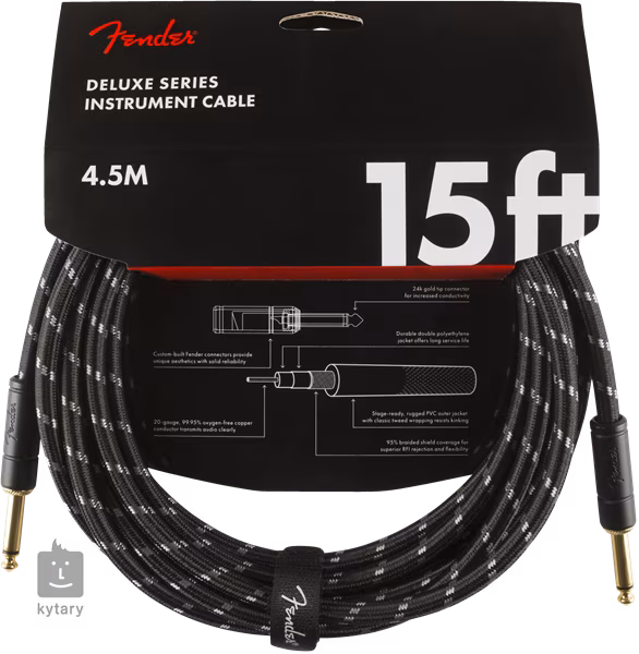 Fender Deluxe Series 15' Instrument Cable Black Tweed - Kabel instrumentalny