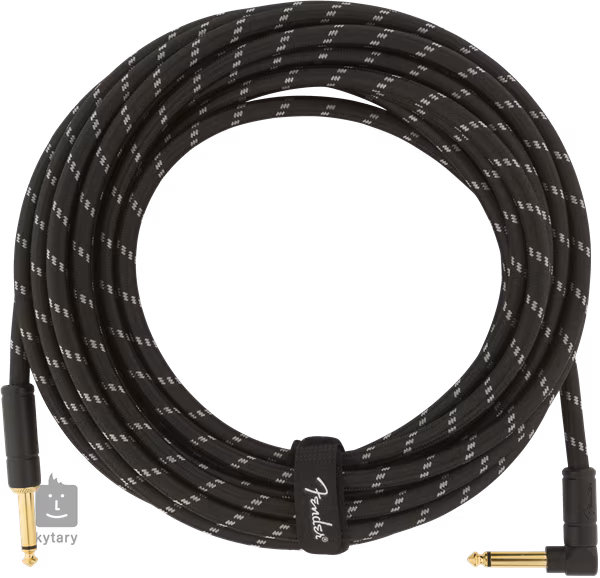 Fender Deluxe Series 25' Instrument Cable Black Tweed Angled - Kabel instrumentalny