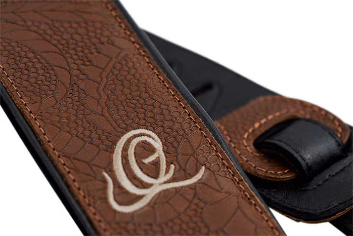 Ortega Leather Strap Natural Brown Flora - Pas gitarowy