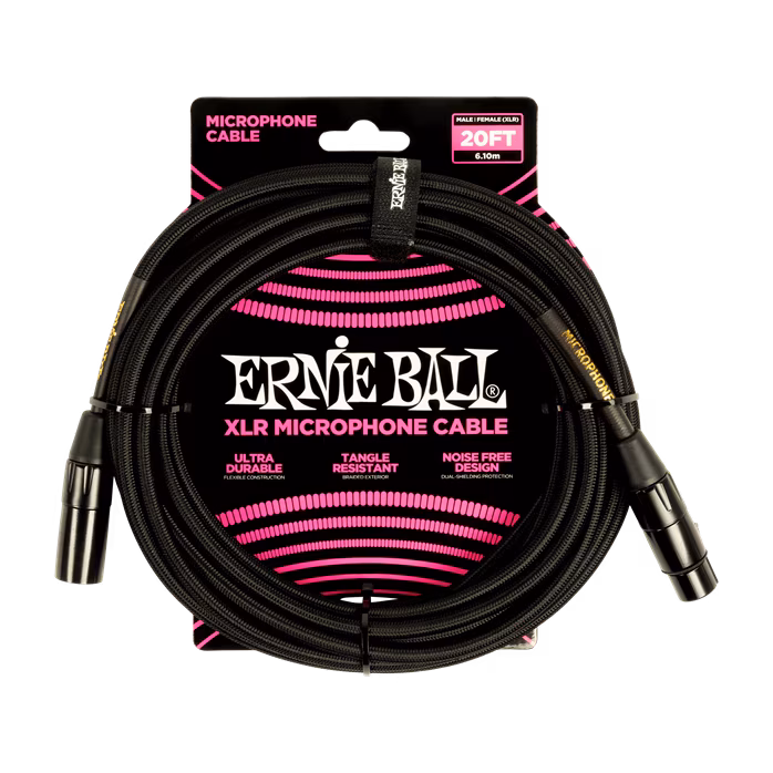 Ernie Ball 20' Braided XLR Cable Black - Kabel mikrofonowy