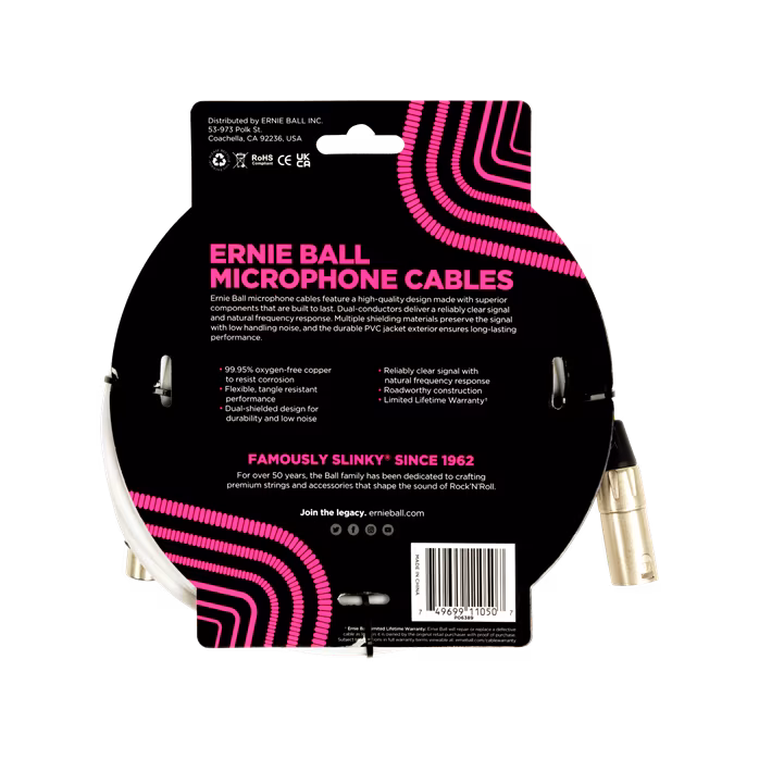 Ernie Ball 20' XLR Cable White - Kabel mikrofonowy