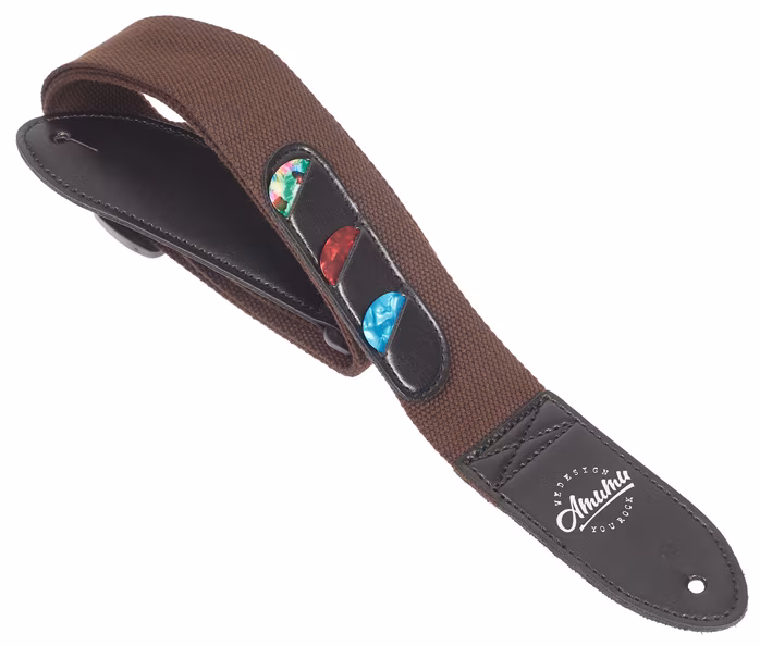Amumu Cotton Pickholder Strap Brown - Pas gitarowy