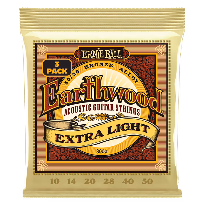 Ernie Ball 3006 Earthwood Extra Light 80/20 Bronze 3-Pack - Metalowe struny do gitary akustycznej