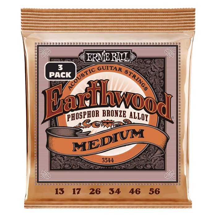Ernie Ball 3544 Earthwood Medium Phosphor Bronze 3-Pack - Metalowe struny do gitary akustycznej