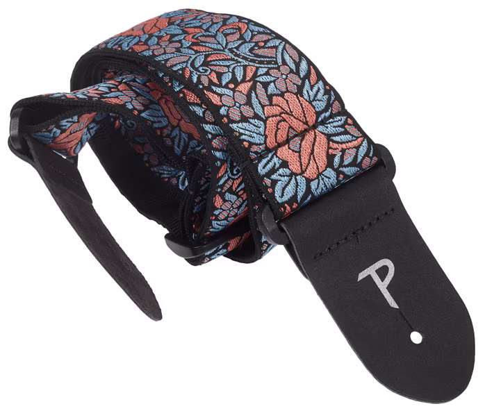 Perri's Leathers Jacquard Strap Blue And Red Flower - Pas gitarowy