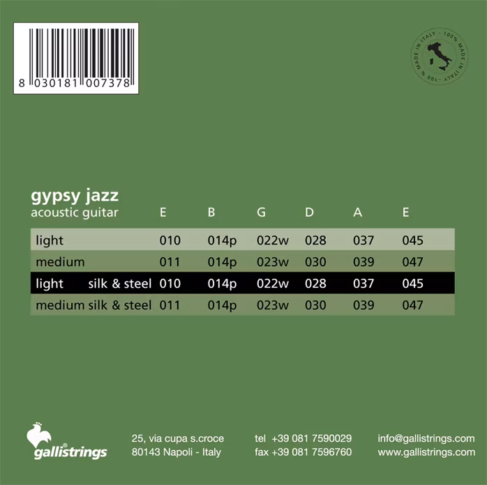 Galli GSL10 Gypsy Guitar Silk & Steel Light     - Metalowe struny do gitary akustycznej