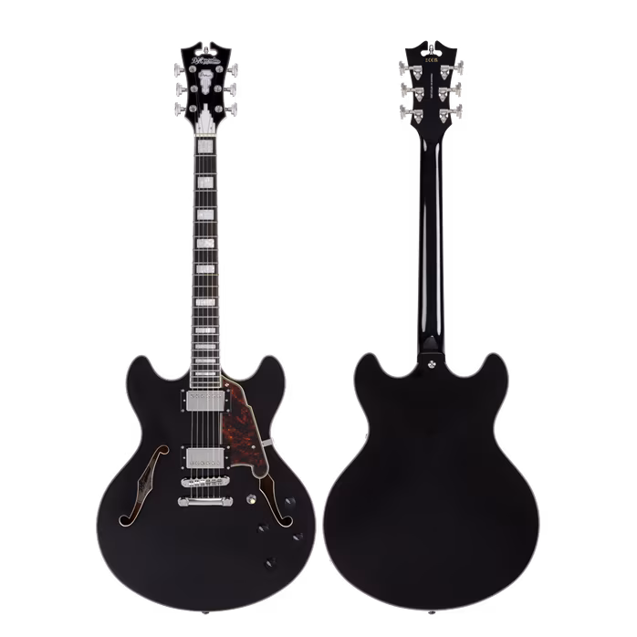 D'Angelico Premier DC Double Cutaway Stop-Bar Tailpie CE Black Flake - Gitara półakustyczna