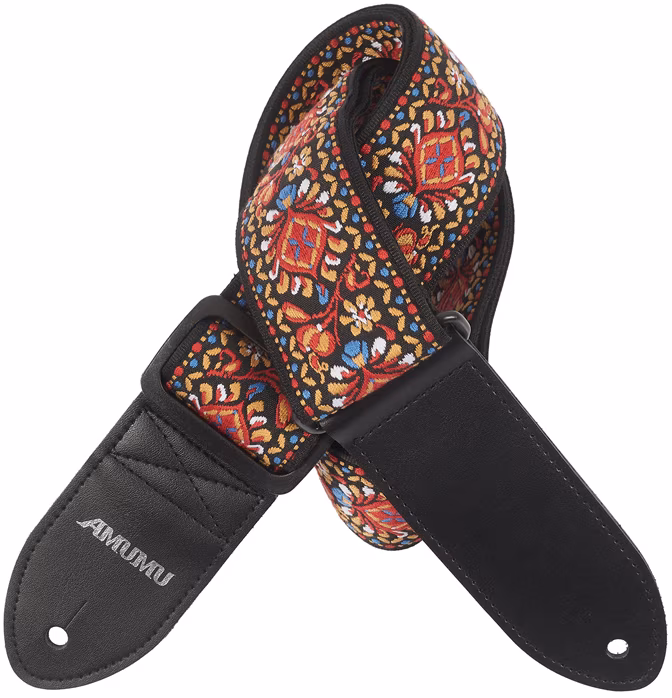 Amumu Vintage Embroidery Red Cotton Strap - Pas gitarowy