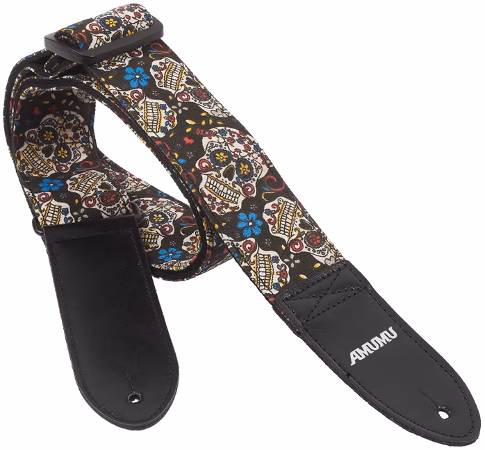 Amumu Sugar Skull Multi-Color Denim Strap - Pas gitarowy