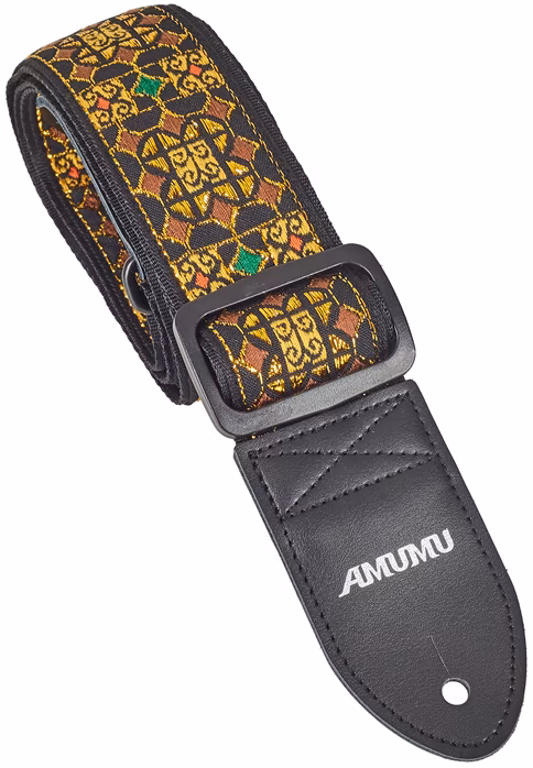 Amumu Shiny Gold Thread Embroidery Strap - Pas gitarowy
