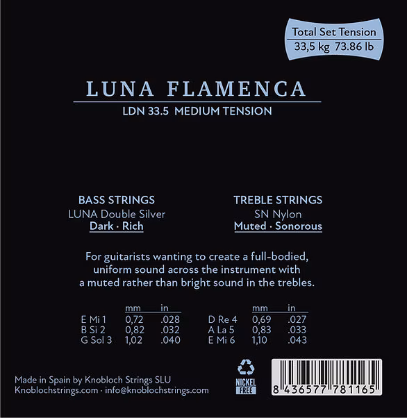 Knobloch LUNA FLAMENCA Double Silver SN Nylon Medium Tension 33.5 - Struny nylonowe do gitary klasycznej