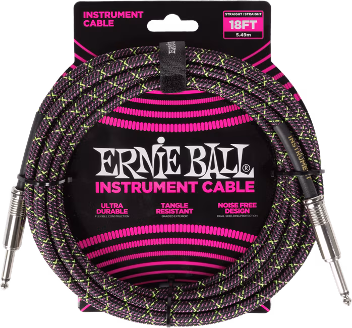 Ernie Ball Braided Instrument Cable Straight/Straight 18ft - Purple Python - Kabel instrumentalny