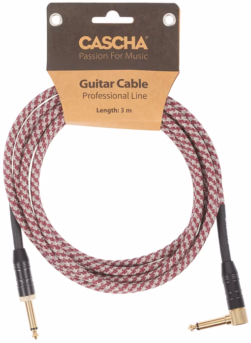 Cascha Professional Line Guitar Cable, Angled, Tweed Red, 3 m - Kabel instrumentalny