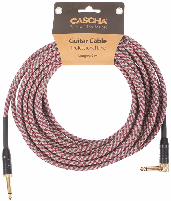 Cascha Professional Line Guitar Cable, Angled, Tweed Red, 9 m - Kabel instrumentalny
