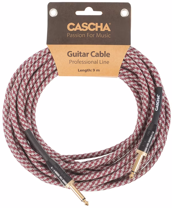 Cascha Professional Line Guitar Cable, Straight, Tweed Red, 9 m - Kabel instrumentalny