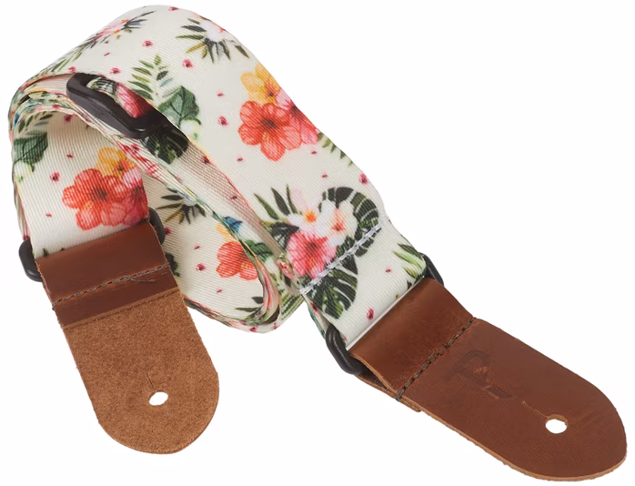Perri's Leathers 7671 Ukulele Strap White Flowers - Pas do ukulele