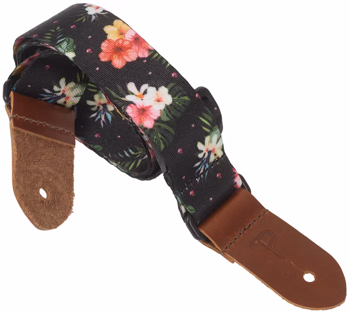 Perri's Leathers 7672 Ukulele Strap Black Flowers - Pas do ukulele
