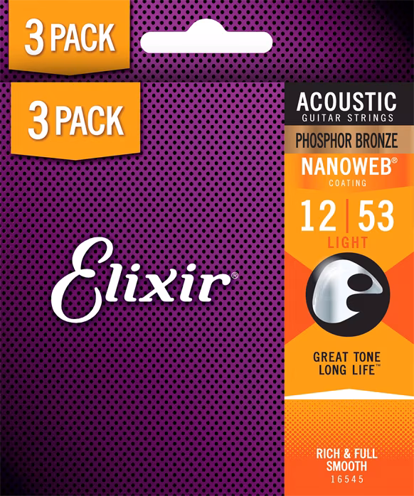 Elixir Nanoweb Phosphor Bronze Light 3-Pack - Metalowe struny do gitary akustycznej