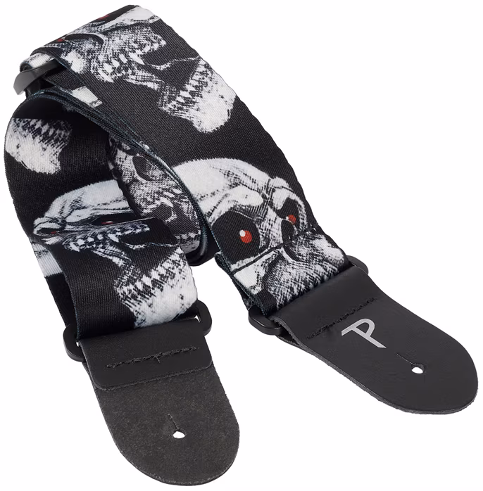 Perri's Leathers 7668 Polyester White Skulls - Pas gitarowy