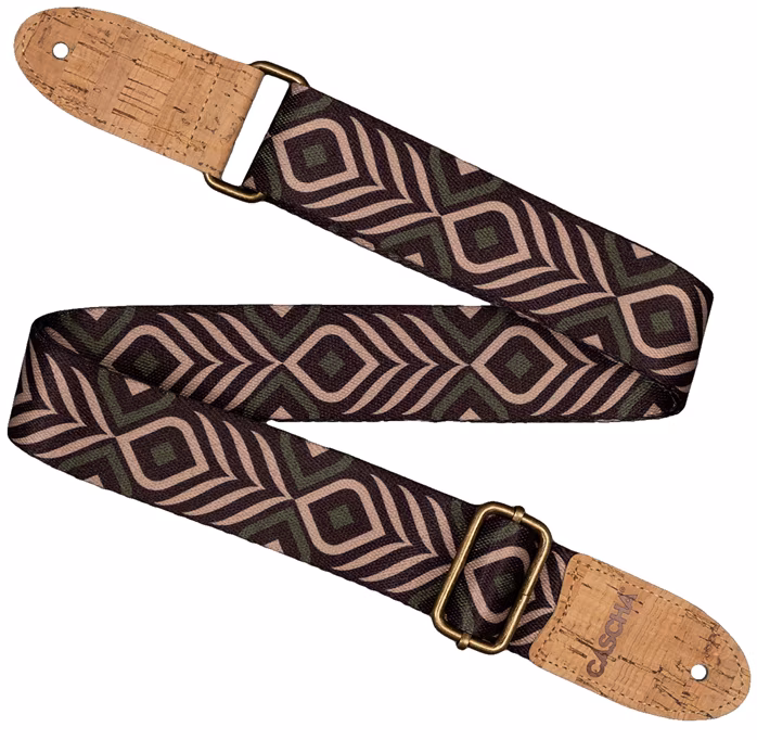 Cascha CUS-VC9 Ukulele Strap Vegan Cork Green Chevron - Pas do ukulele