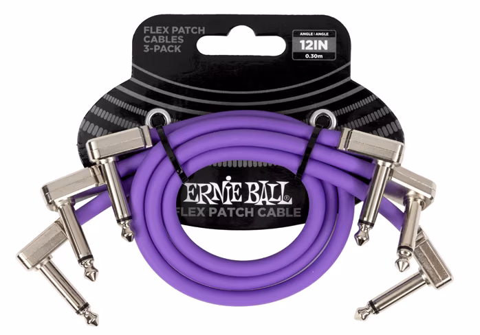 Ernie Ball Flex Patch Cable 12" Purple 3-Pack  - Kabel połączeniowy