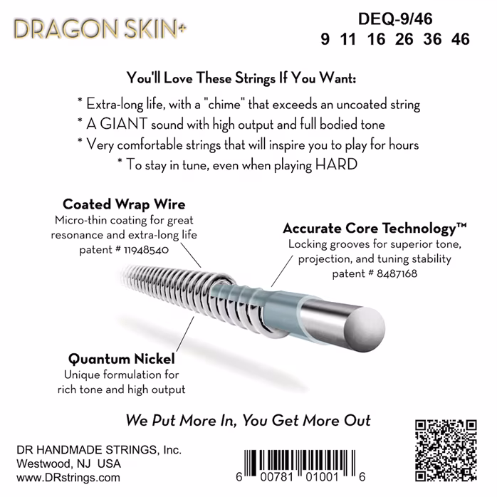DR Strings Dragon Skin+ DEQ-9/46 - Struny do gitary elektrycznej