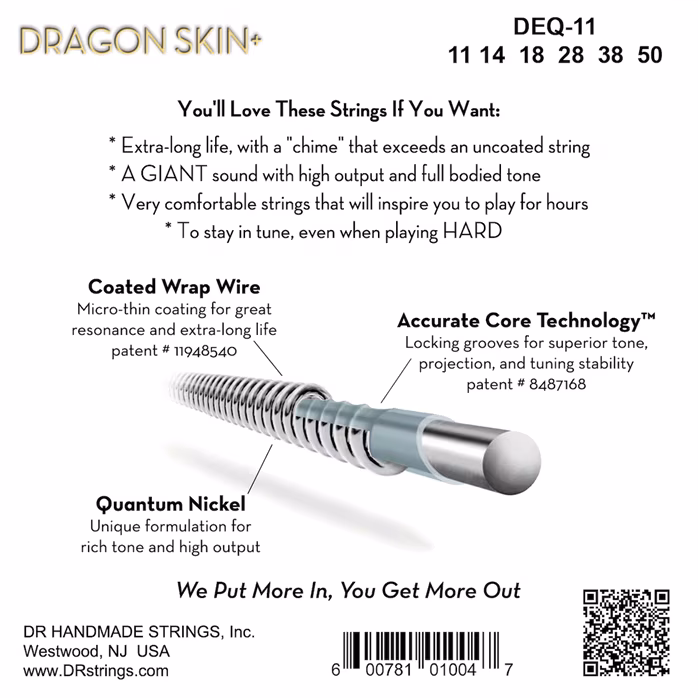 DR Strings Dragon Skin+ DEQ-11 - Struny do gitary elektrycznej