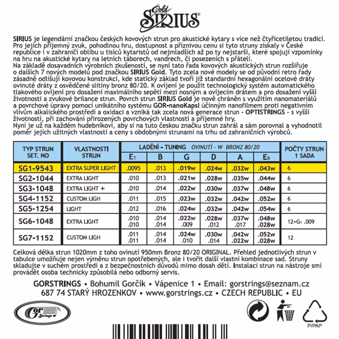 Gorstrings Sirius Gold SG1-9543 - Metalowe struny do gitary akustycznej